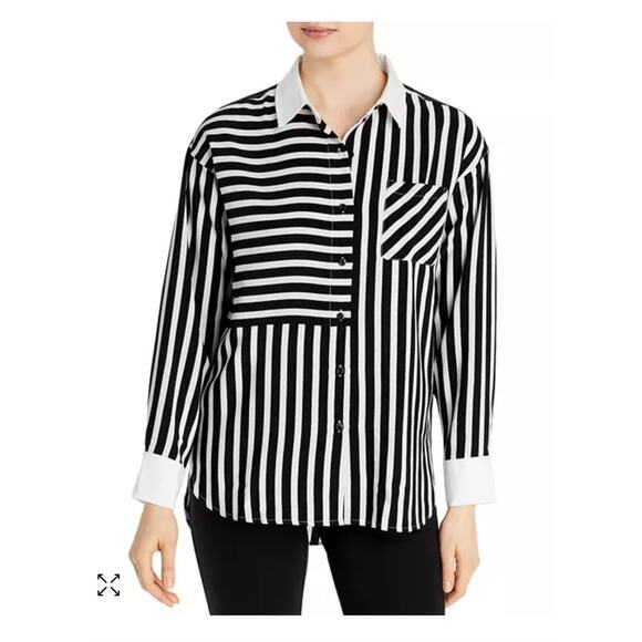 Karl Lagerfeld Paris Mixed Stripe Blouse S – Bold Graphic Button Down New w/Tags - Picture 1 of 7